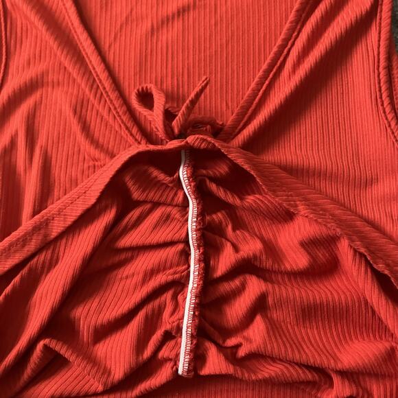 ❤️🔥 Y2K Rainbow Rouched Ribbed Crop Tank – Red – 1X - Picture 5 of 5